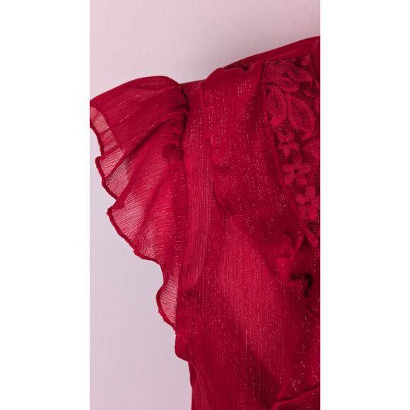 IZ Buyer Y2K top attached camiSz M (6) ruffles glistens laceHallow EUC buttons - Picture 6 of 11